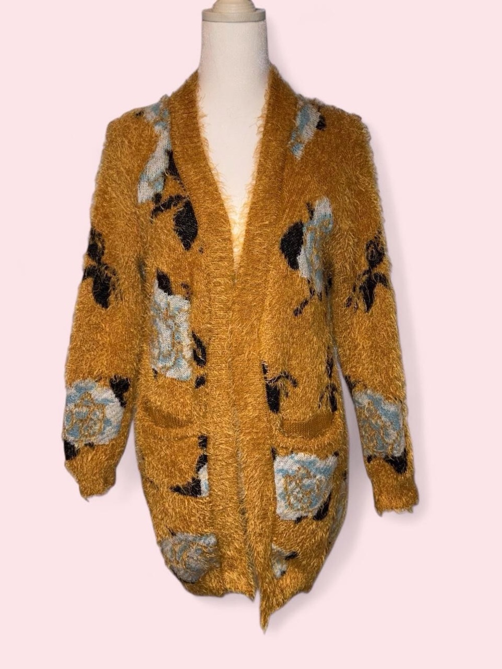 Fuzzy Floral Knit Cardigan Sweater Cottagecore Boho